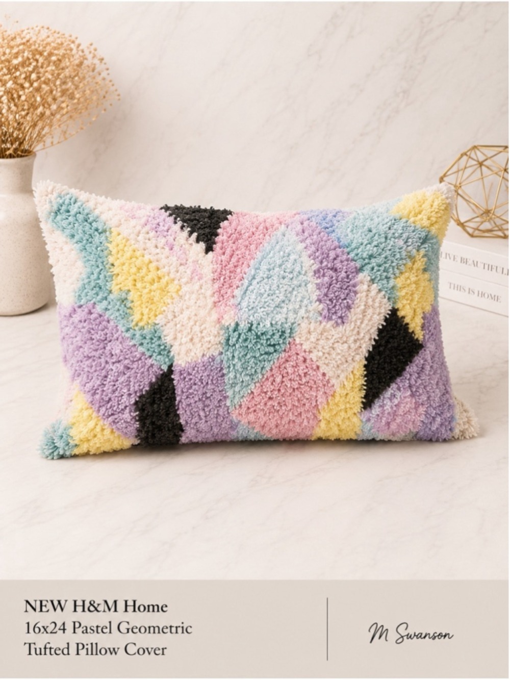 NEW H&M Home 16x24 Pastel Geometric Tufted Lumbar Pillow Cover NWT